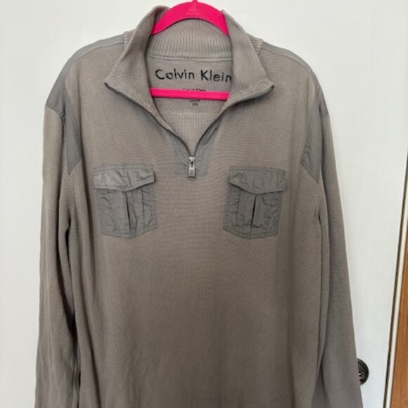 MENS CALVIN KLEIN 100% COTTON ZIP LONG SLEEVE GRAY 30"L PULLOVER. SZ. XXL - Picture 1 of 4